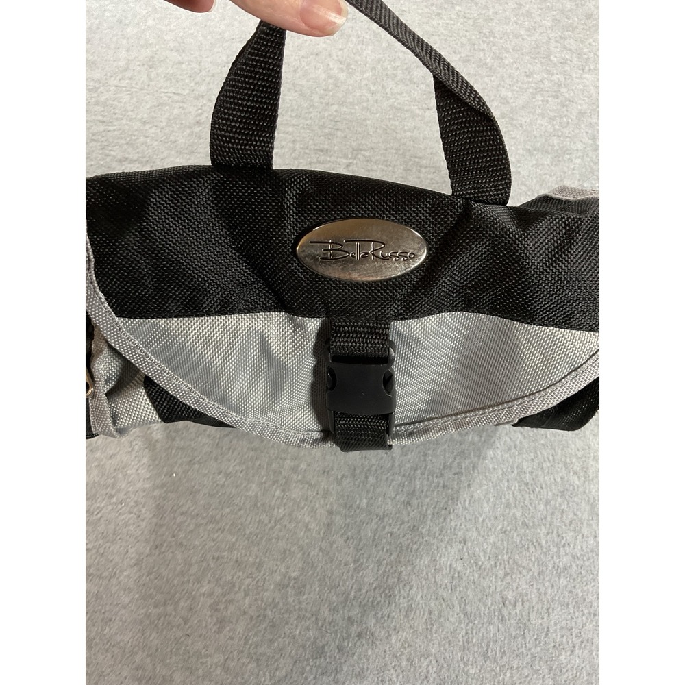 Belle Russo Hanging Toiletry Bag Travel Organizer Black Gray Nylon Buckle Hook